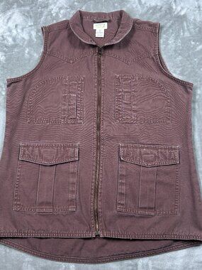 Wrangler Vest Women's Large Burgandy Full Zip Canvas Westerncore Ranchwear Rodeo
